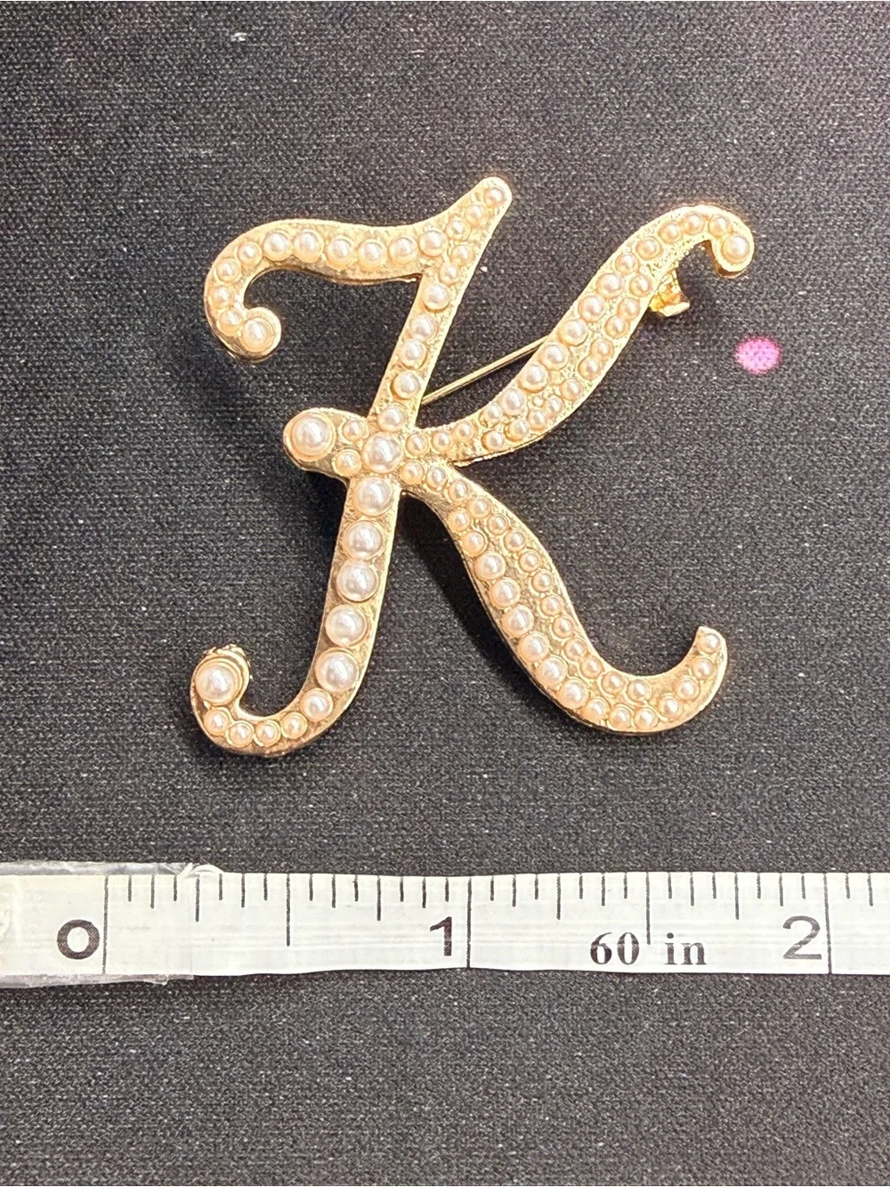 K Initial Gold-Tone Crystal Pin Brooch